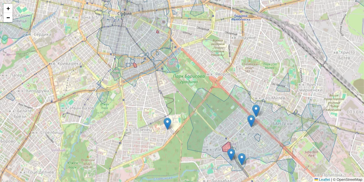 Карта на пощенски код  и съседните пощенски кодове в България