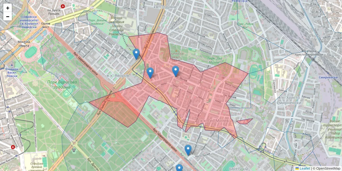 Карта на пощенски код  и съседните пощенски кодове в България