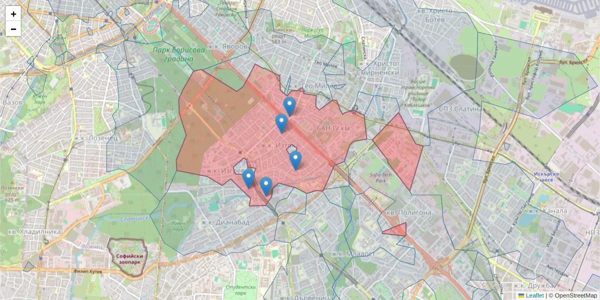 Карта на пощенски код  и съседните пощенски кодове в България