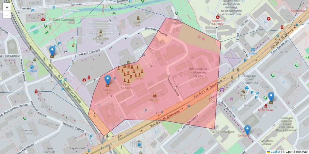 Карта на пощенски код  и съседните пощенски кодове в България