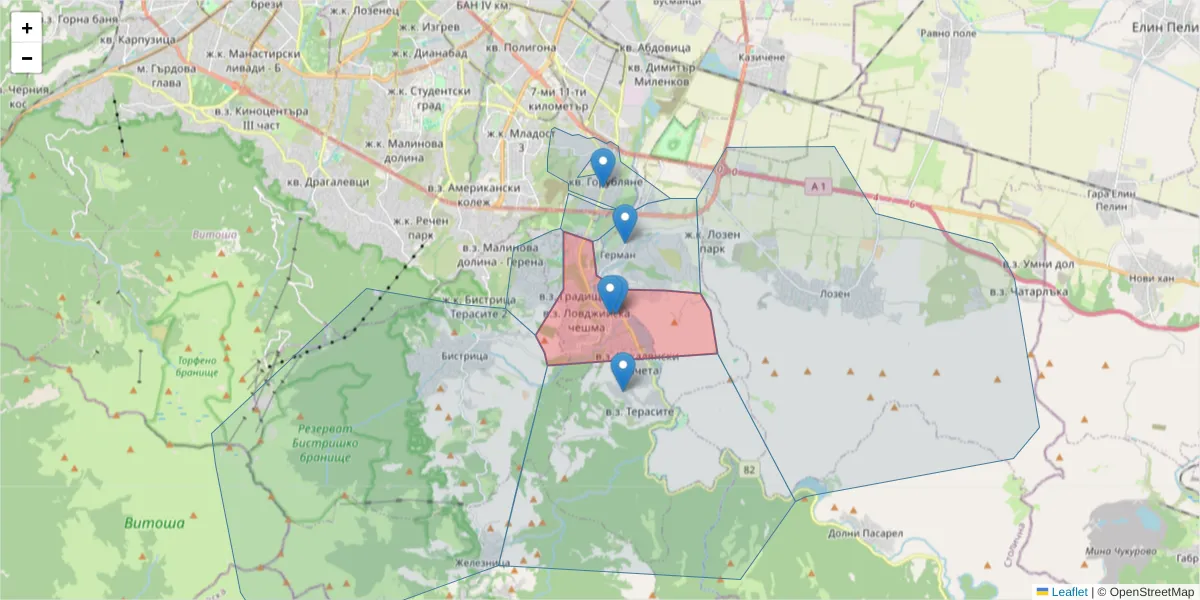 Карта на пощенски код  и съседните пощенски кодове в България