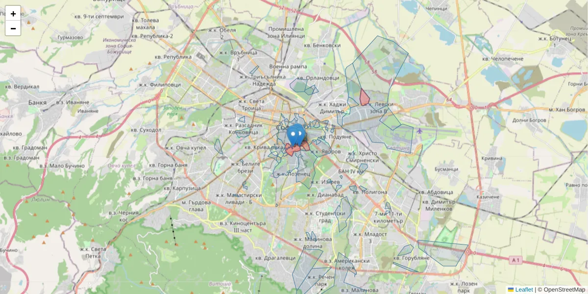 Карта на пощенски код  и съседните пощенски кодове в България