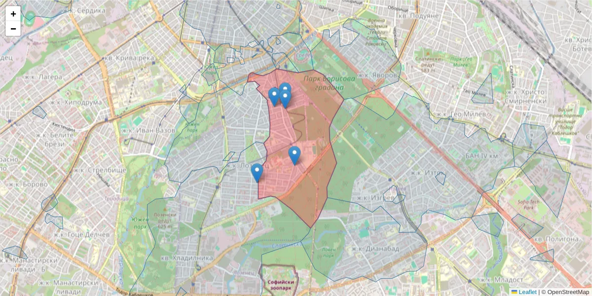 Карта на пощенски код  и съседните пощенски кодове в България