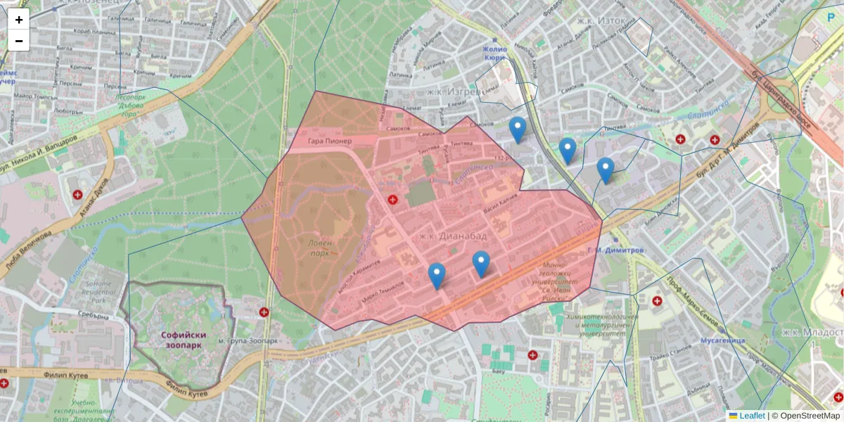 Карта на пощенски код  и съседните пощенски кодове в България