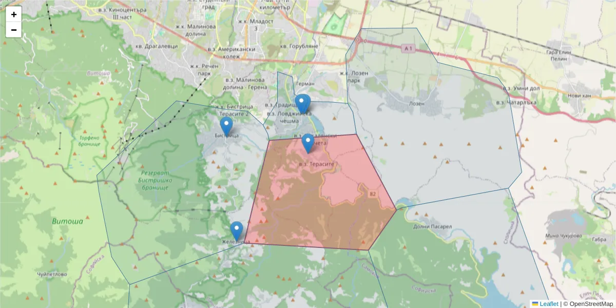 Карта на пощенски код  и съседните пощенски кодове в България