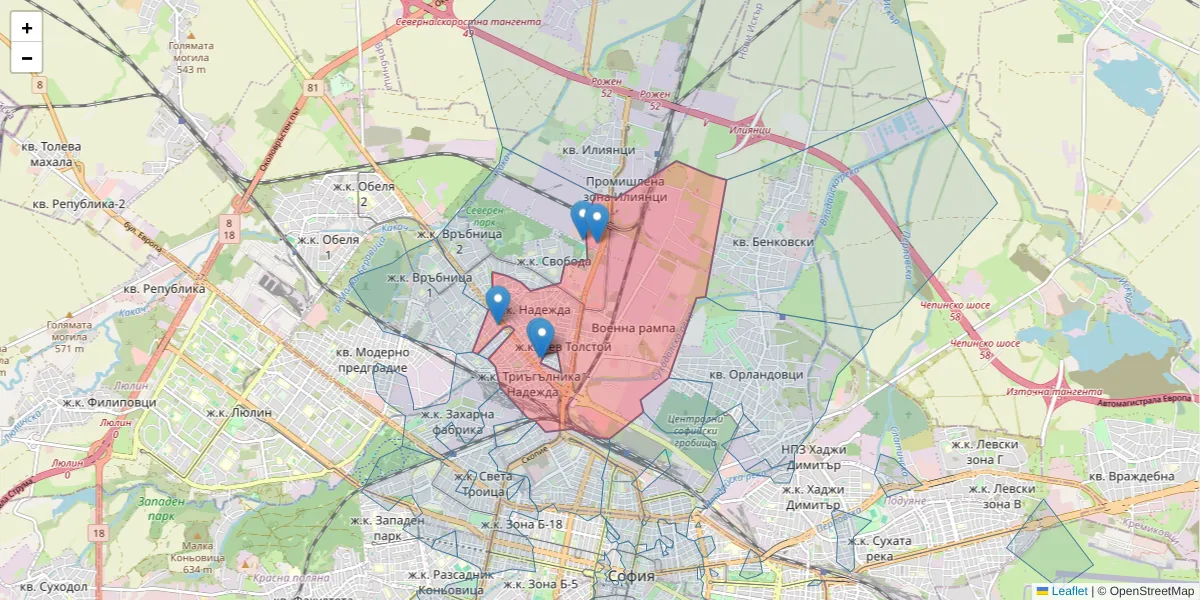 Карта на пощенски код  и съседните пощенски кодове в България