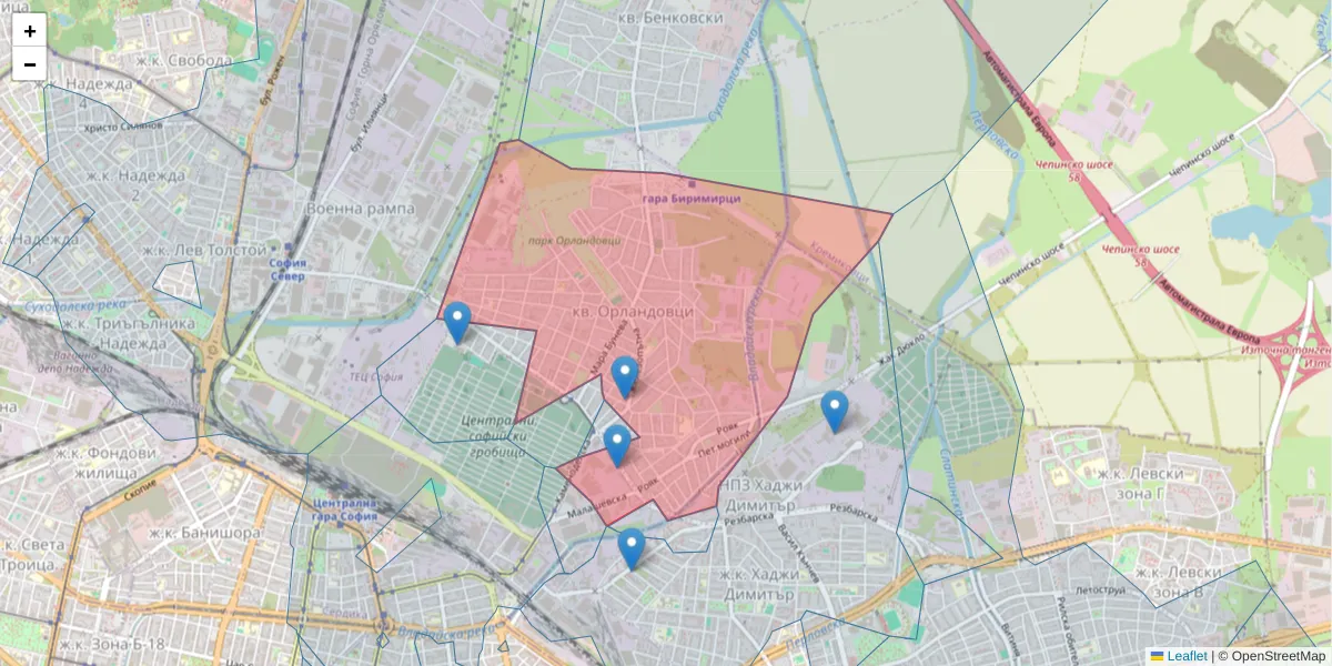 Карта на пощенски код  и съседните пощенски кодове в България