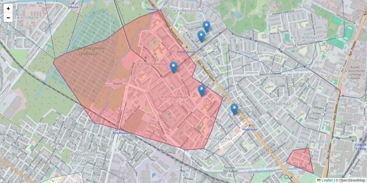 Карта на пощенски код  и съседните пощенски кодове в България