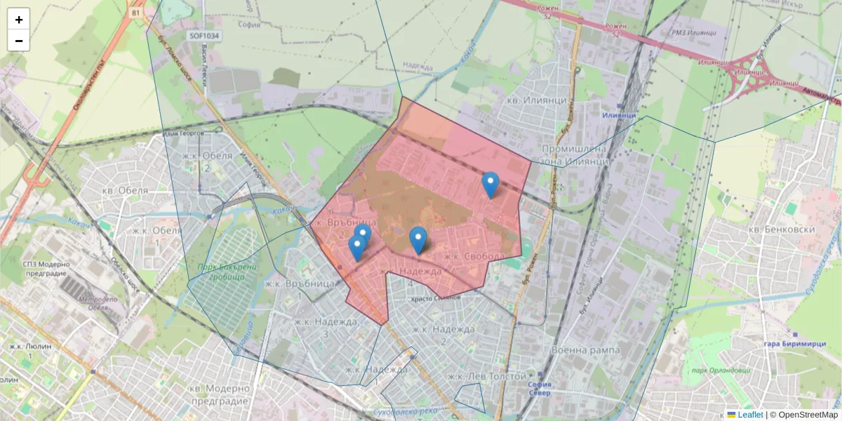 Карта на пощенски код  и съседните пощенски кодове в България