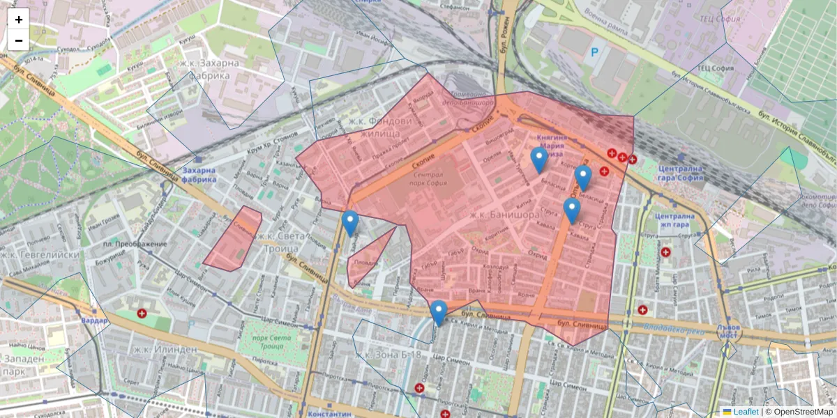 Карта на пощенски код  и съседните пощенски кодове в България