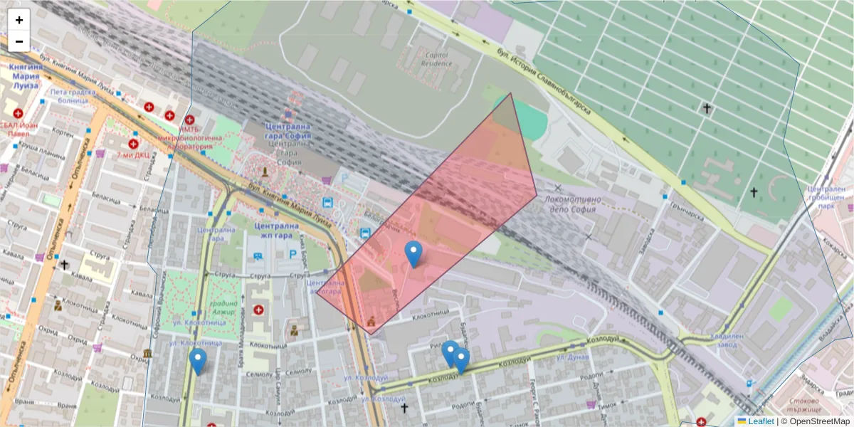 Карта на пощенски код  и съседните пощенски кодове в България