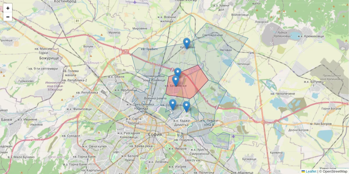 Карта на пощенски код  и съседните пощенски кодове в България