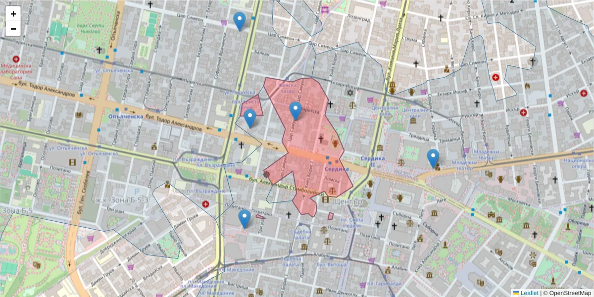 Карта на пощенски код  и съседните пощенски кодове в България