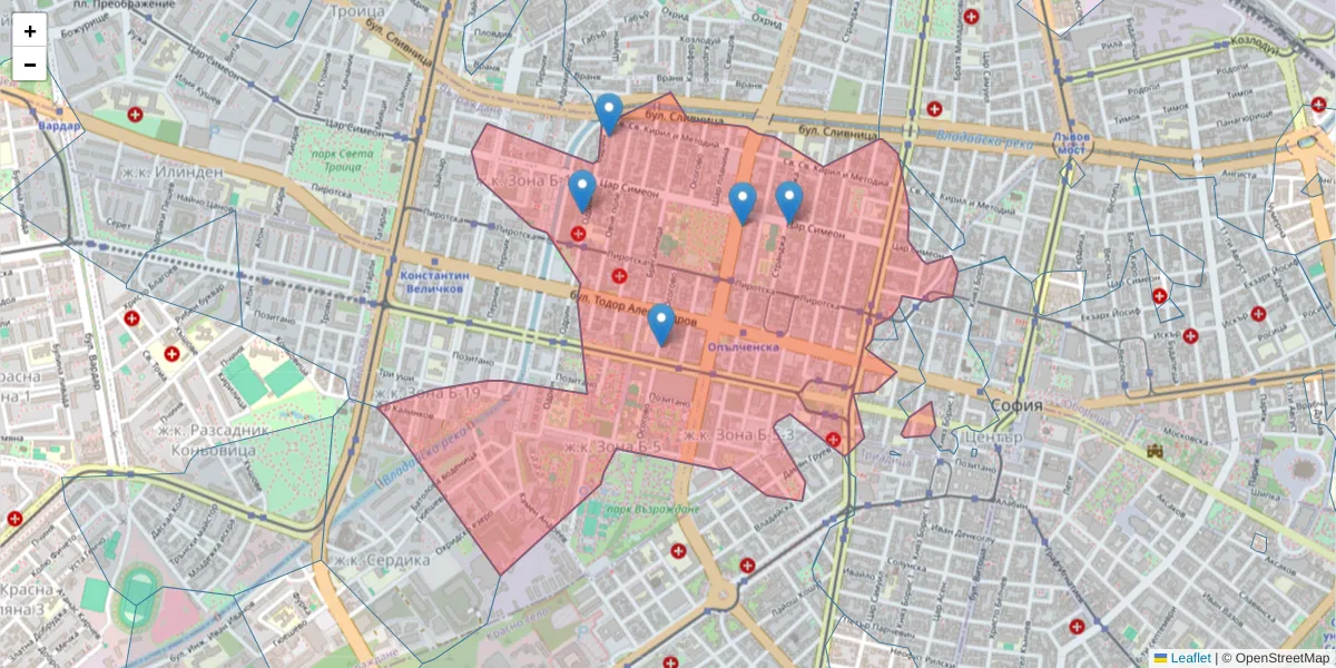 Карта на пощенски код  и съседните пощенски кодове в България