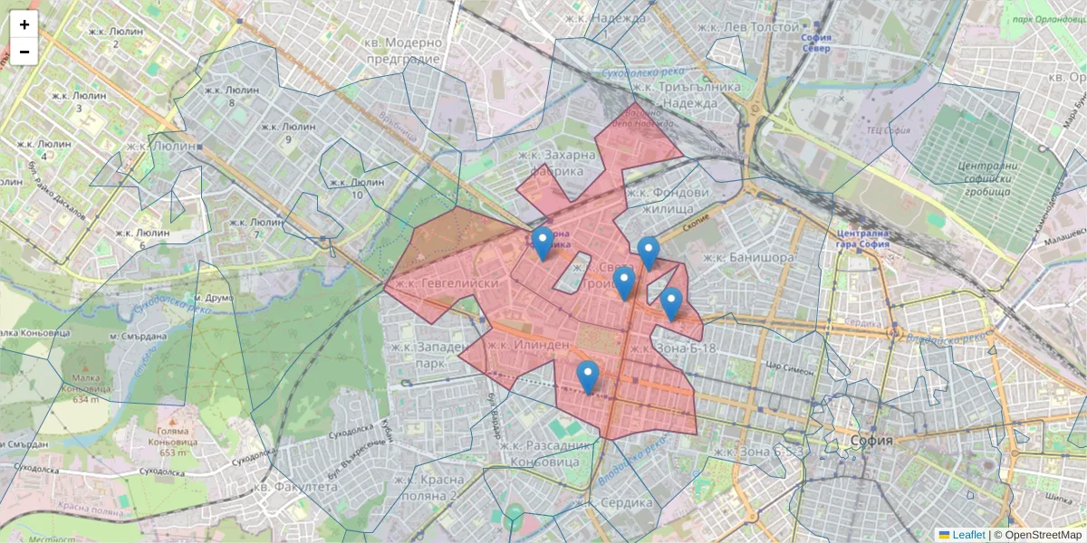 Карта на пощенски код  и съседните пощенски кодове в България