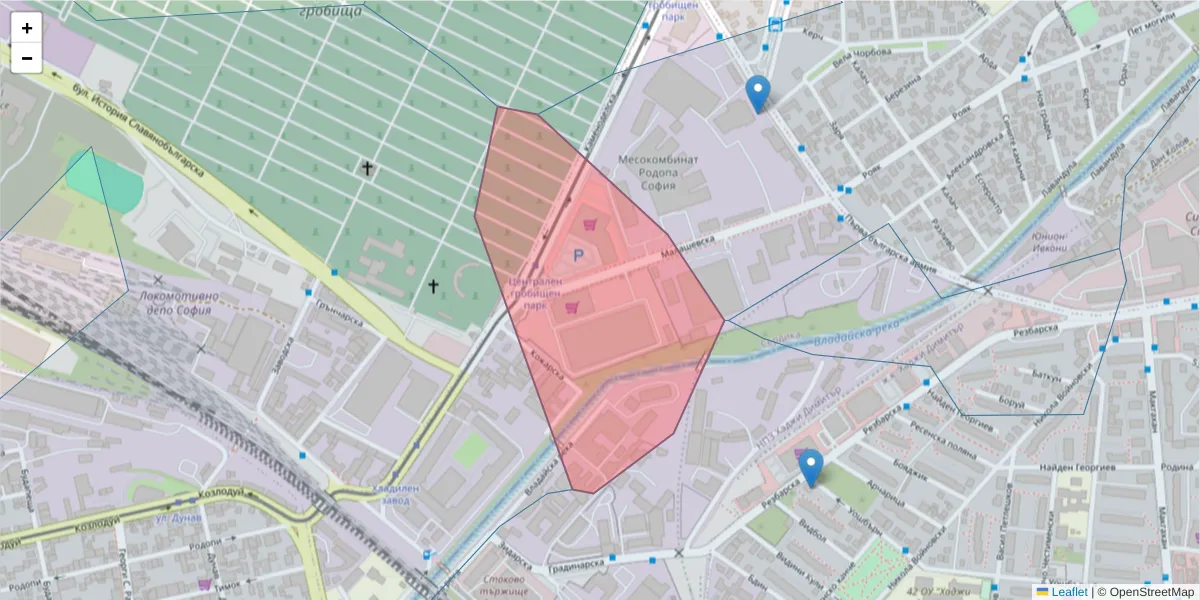 Карта на пощенски код  и съседните пощенски кодове в България