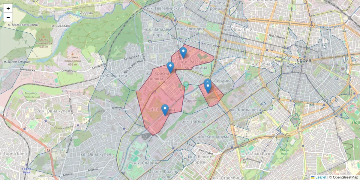 Карта на пощенски код  и съседните пощенски кодове в България