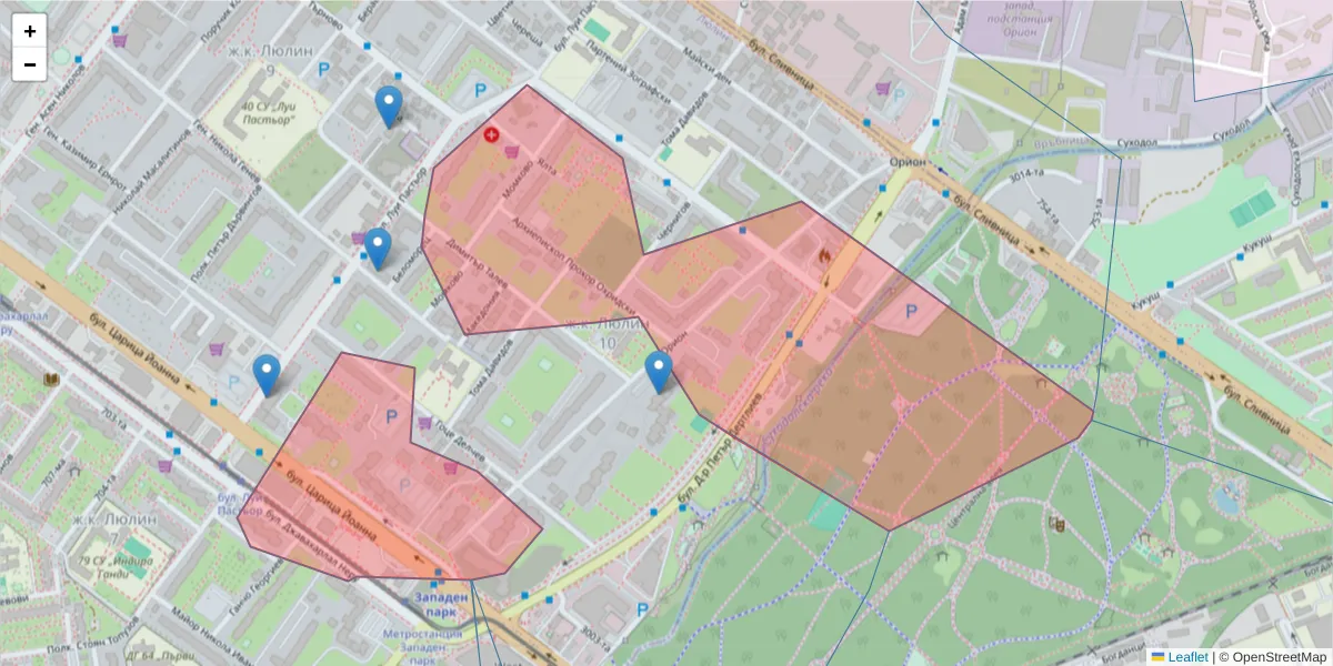 Карта на пощенски код  и съседните пощенски кодове в България