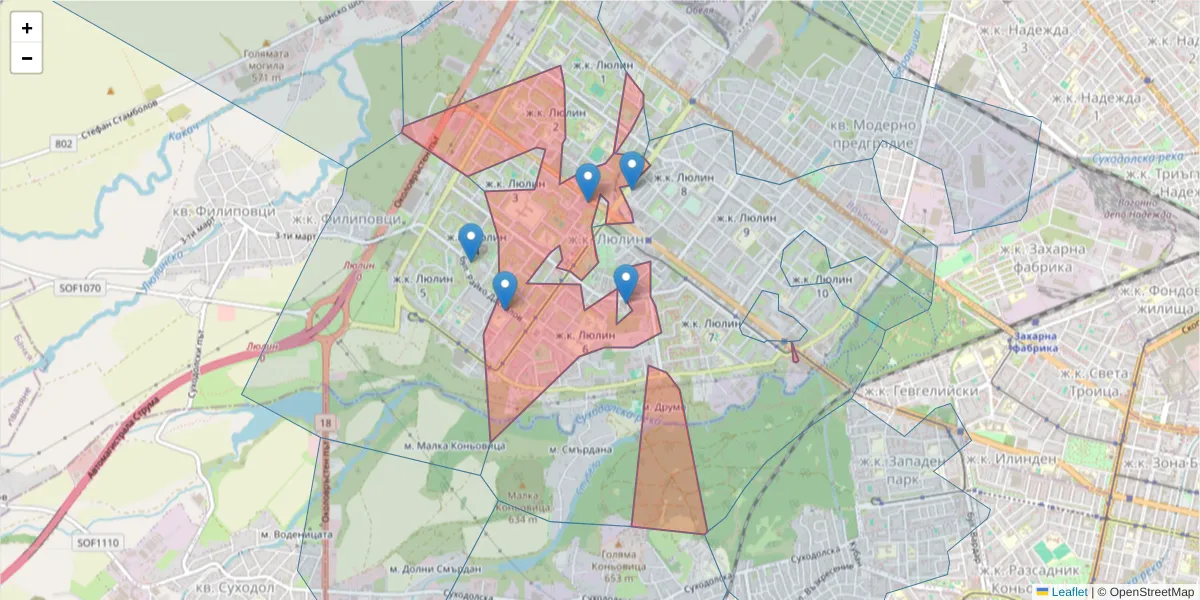 Карта на пощенски код  и съседните пощенски кодове в България
