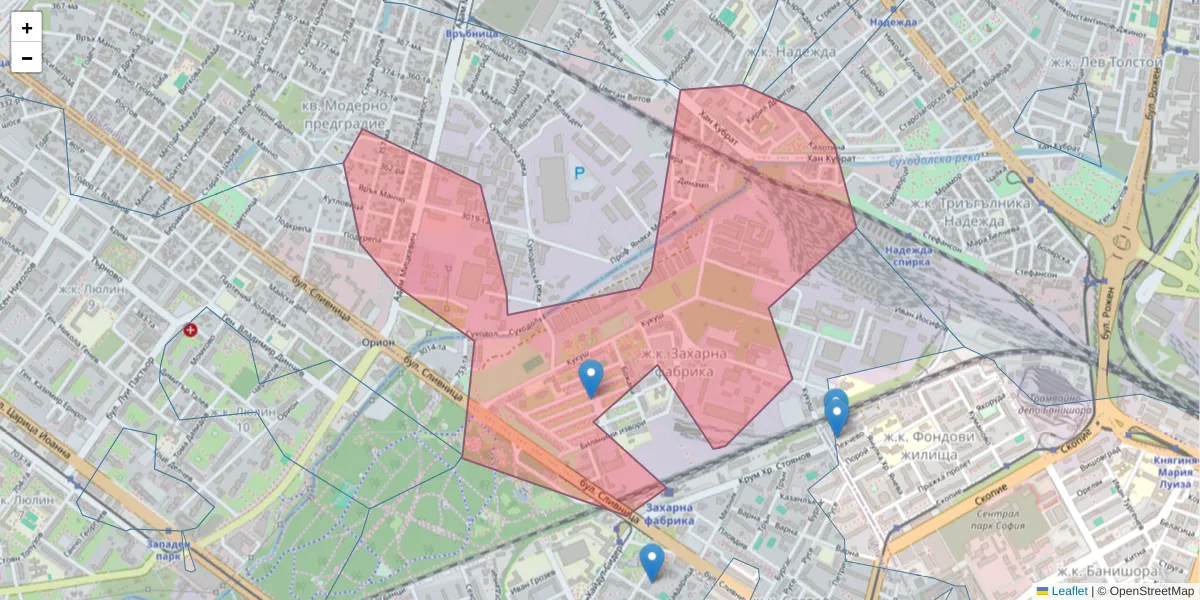 Карта на пощенски код  и съседните пощенски кодове в България