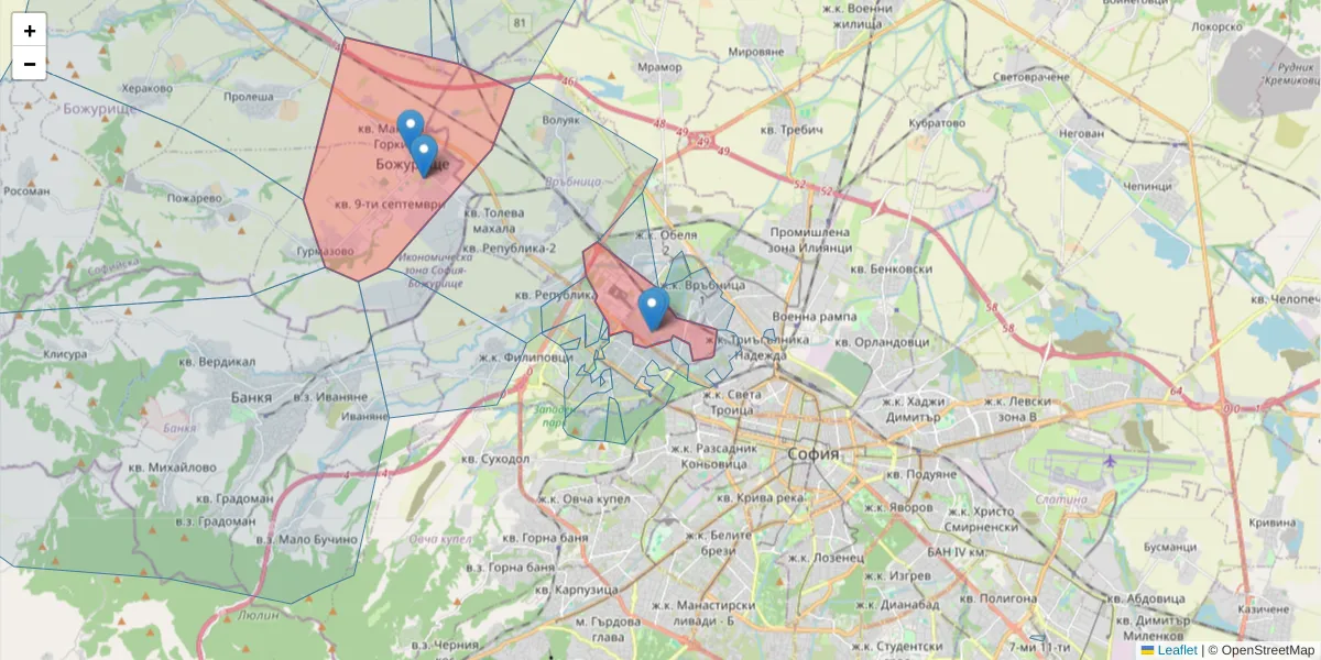 Карта на пощенски код  и съседните пощенски кодове в България