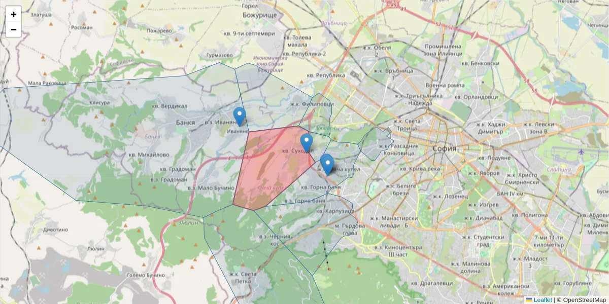 Карта на пощенски код  и съседните пощенски кодове в България