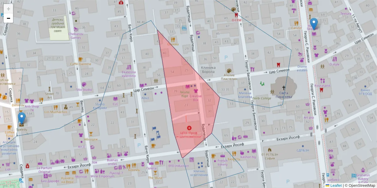 Карта на пощенски код  и съседните пощенски кодове в България