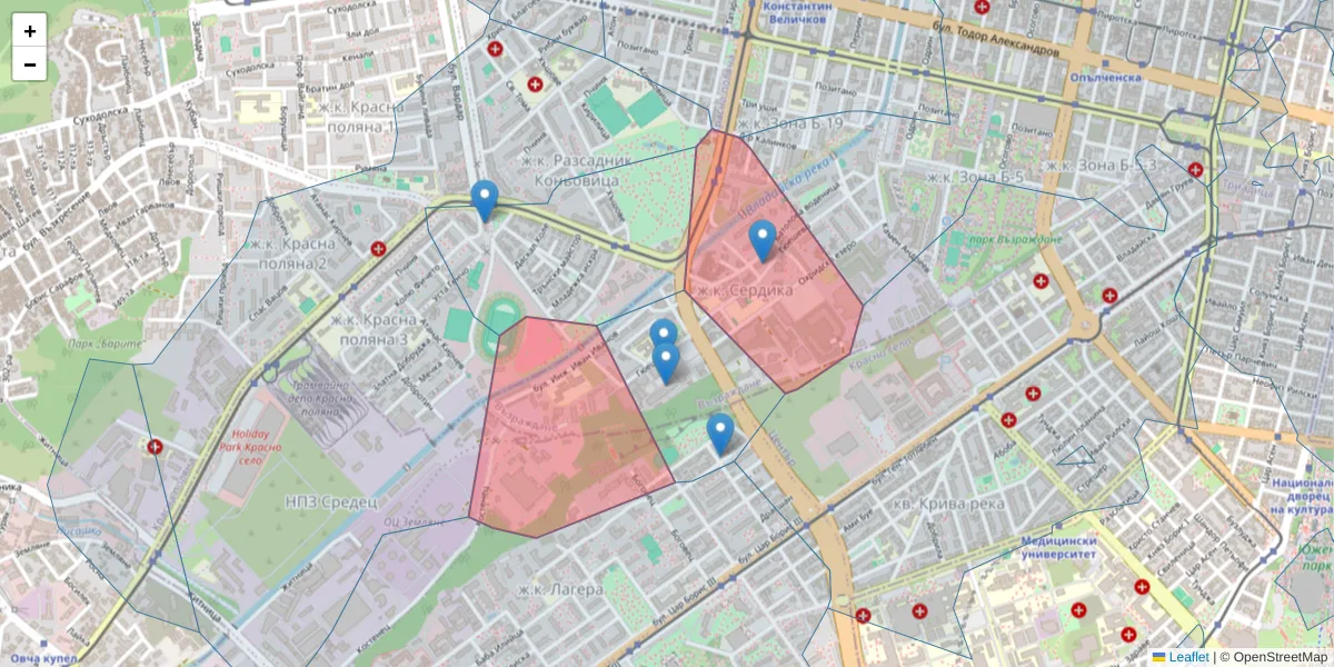 Карта на пощенски код  и съседните пощенски кодове в България