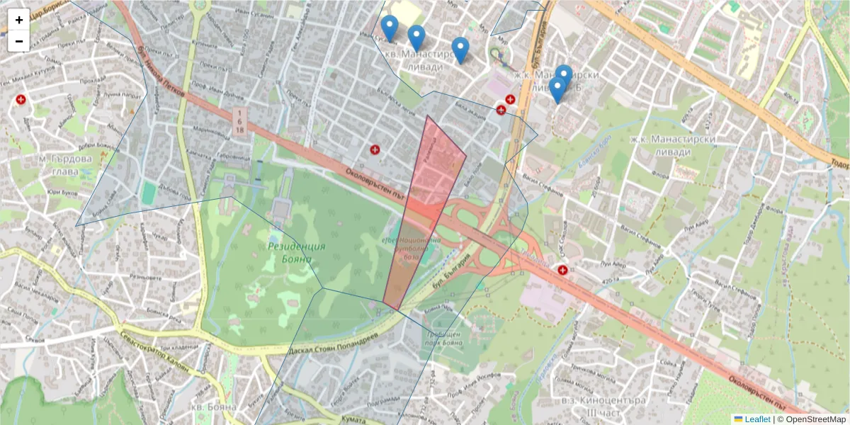 Карта на пощенски код  и съседните пощенски кодове в България