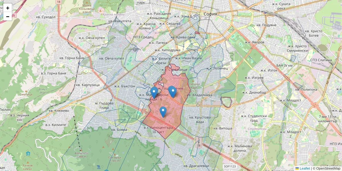 Карта на пощенски код  и съседните пощенски кодове в България