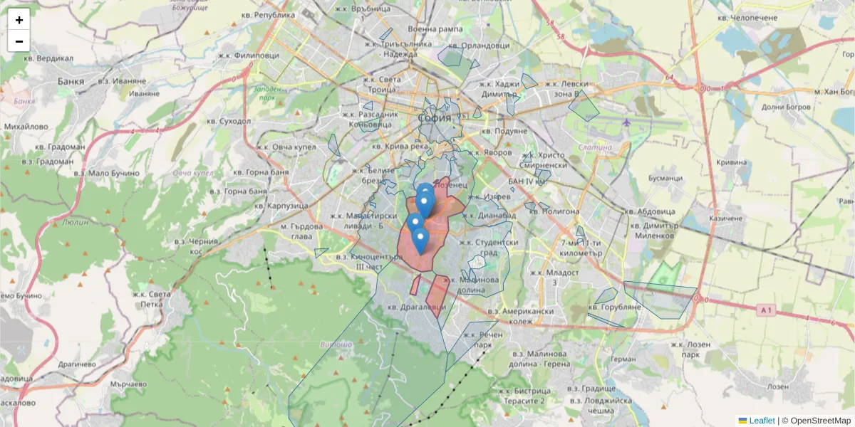 Карта на пощенски код  и съседните пощенски кодове в България