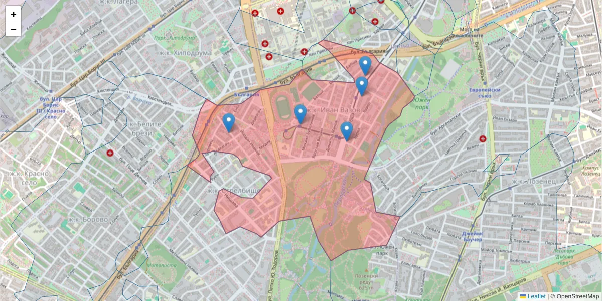 Карта на пощенски код  и съседните пощенски кодове в България