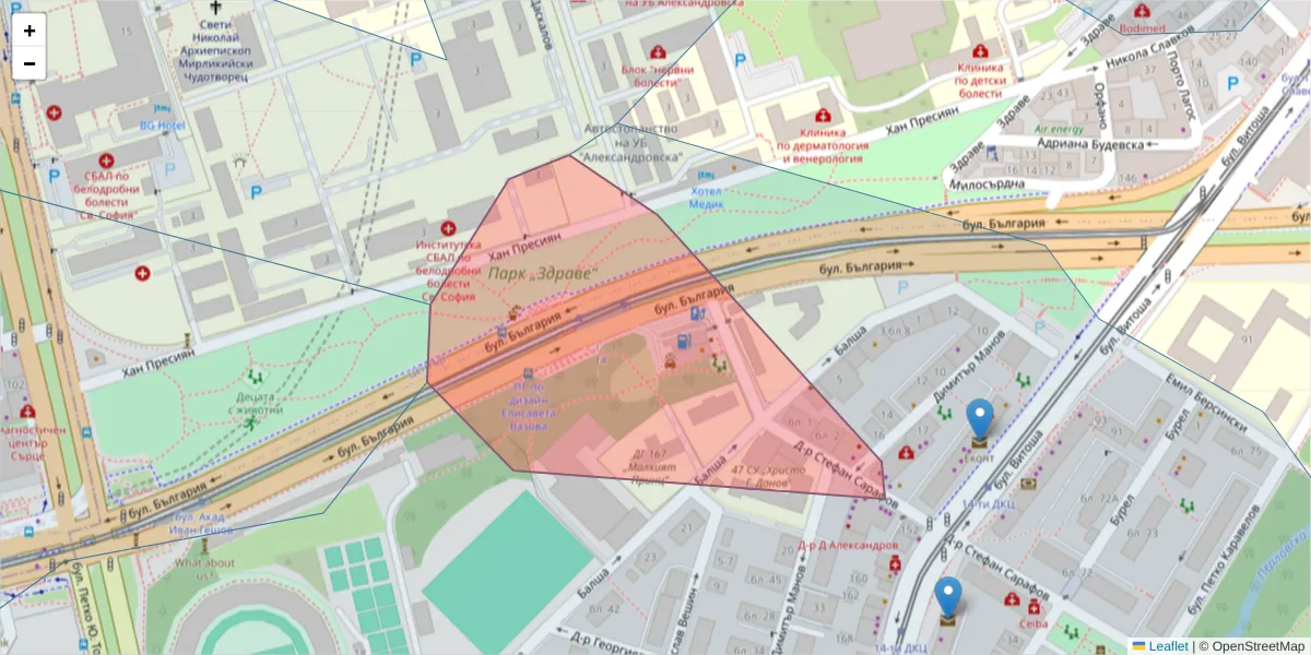 Карта на пощенски код  и съседните пощенски кодове в България