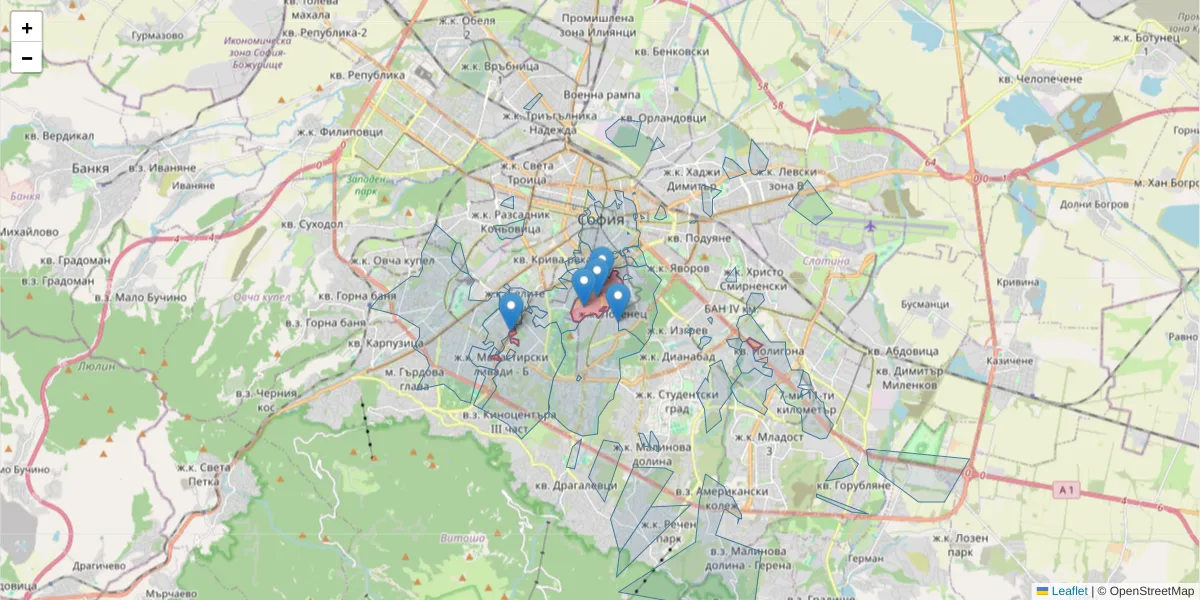 Карта на пощенски код  и съседните пощенски кодове в България