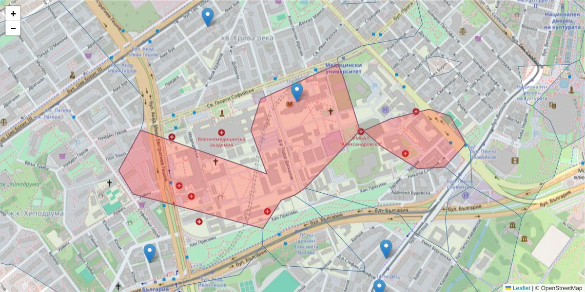 Карта на пощенски код  и съседните пощенски кодове в България