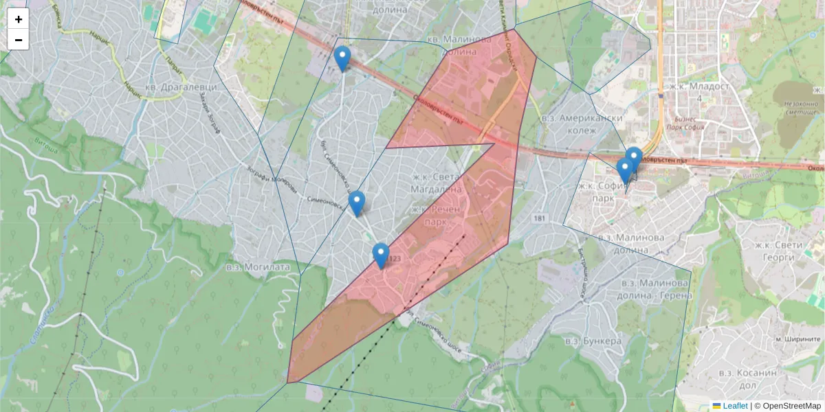 Карта на пощенски код  и съседните пощенски кодове в България