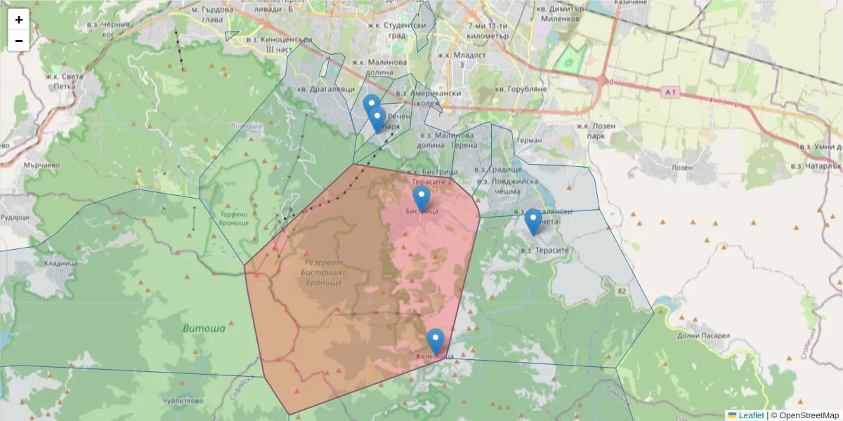 Карта на пощенски код  и съседните пощенски кодове в България