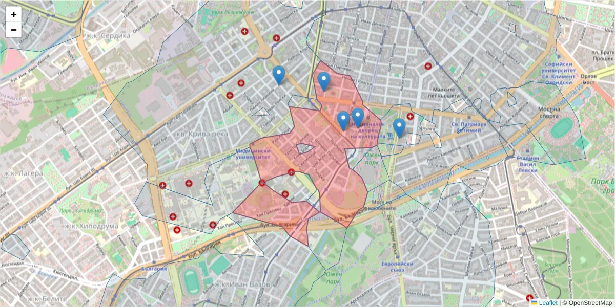 Карта на пощенски код  и съседните пощенски кодове в България