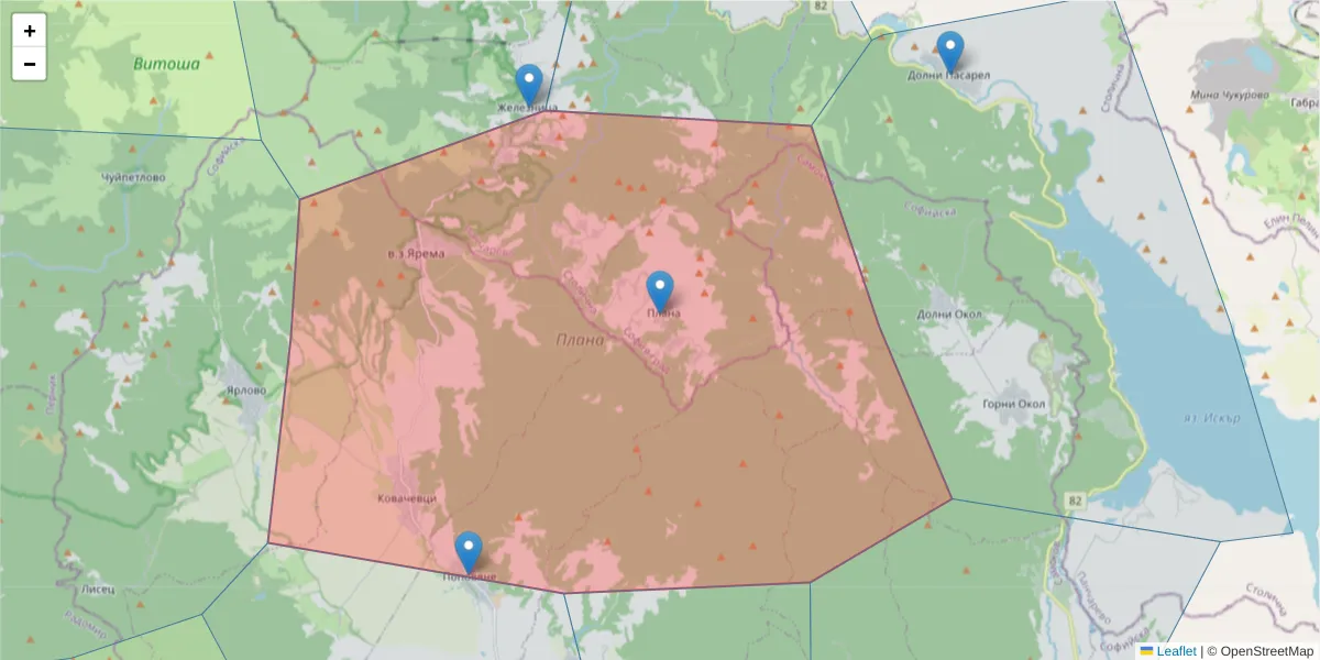 Карта на пощенски код  и съседните пощенски кодове в България