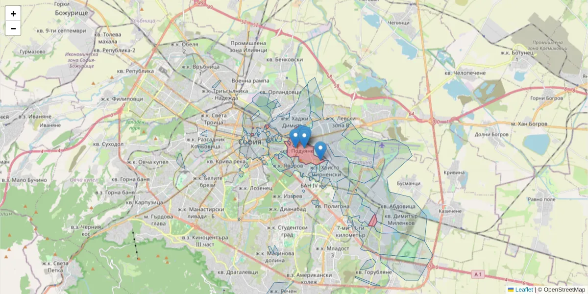 Карта на пощенски код  и съседните пощенски кодове в България