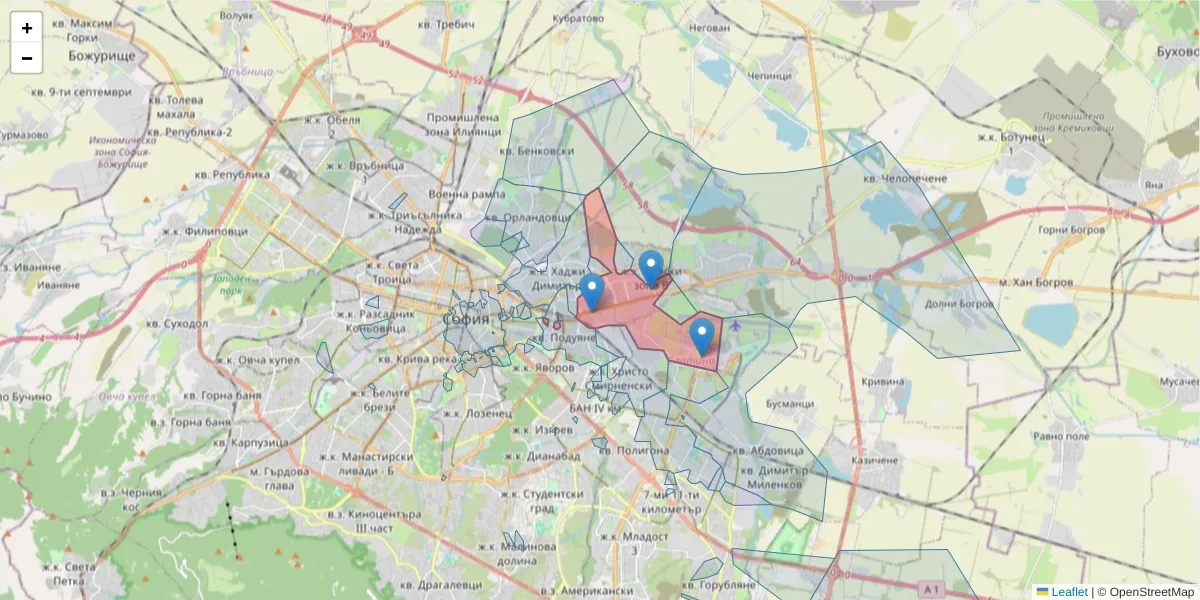 Карта на пощенски код  и съседните пощенски кодове в България