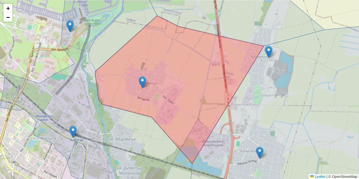 Карта на пощенски код  и съседните пощенски кодове в България