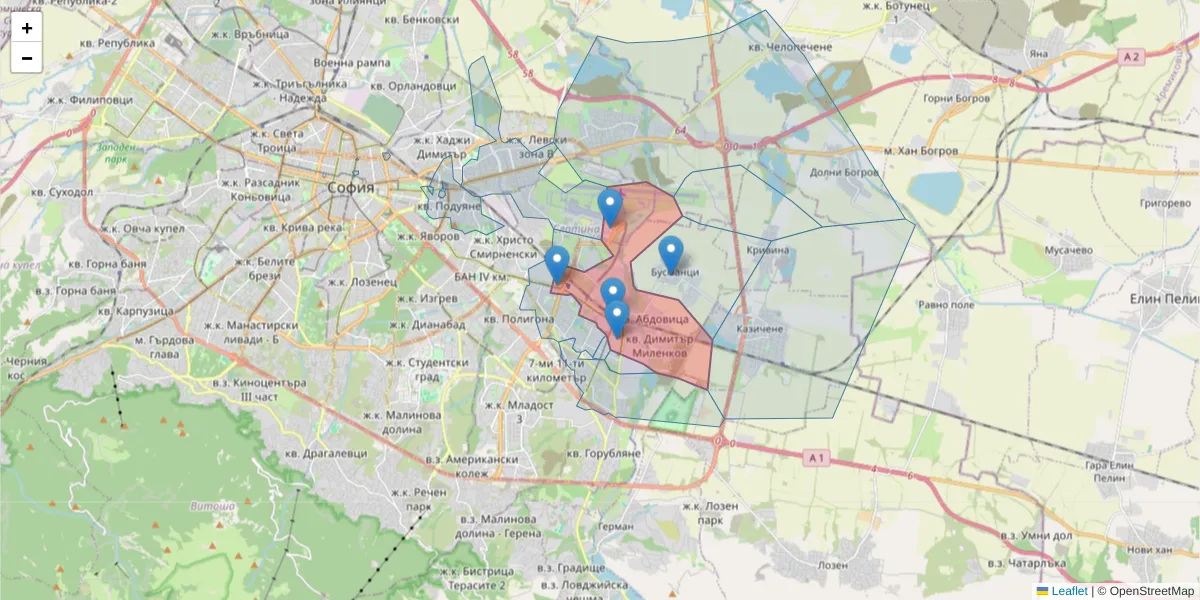 Карта на пощенски код  и съседните пощенски кодове в България