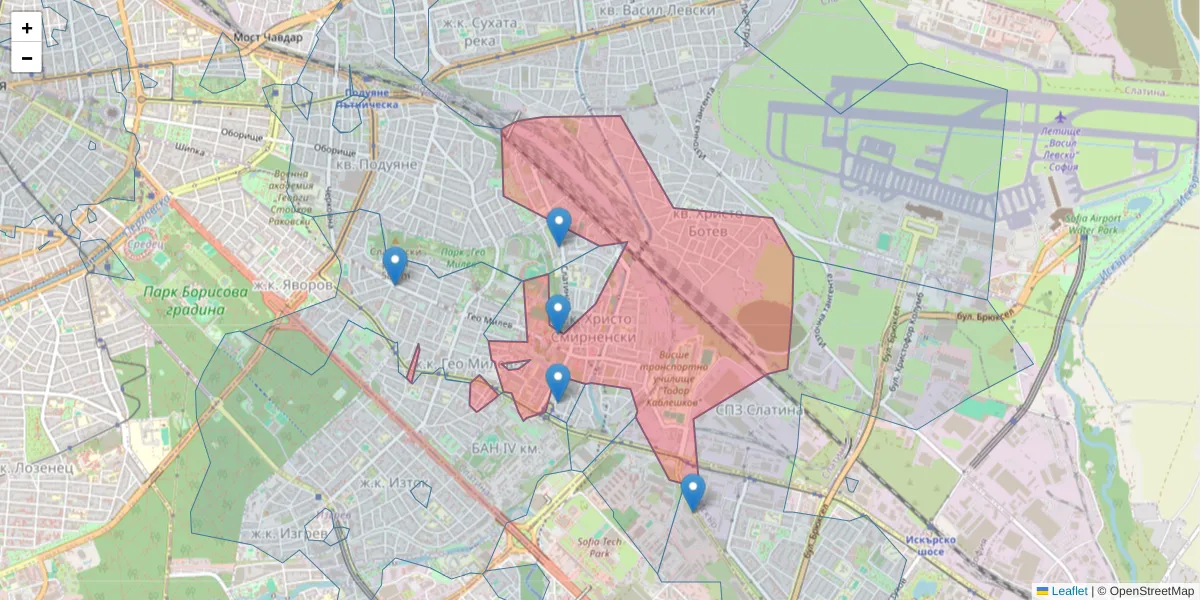Карта на пощенски код  и съседните пощенски кодове в България