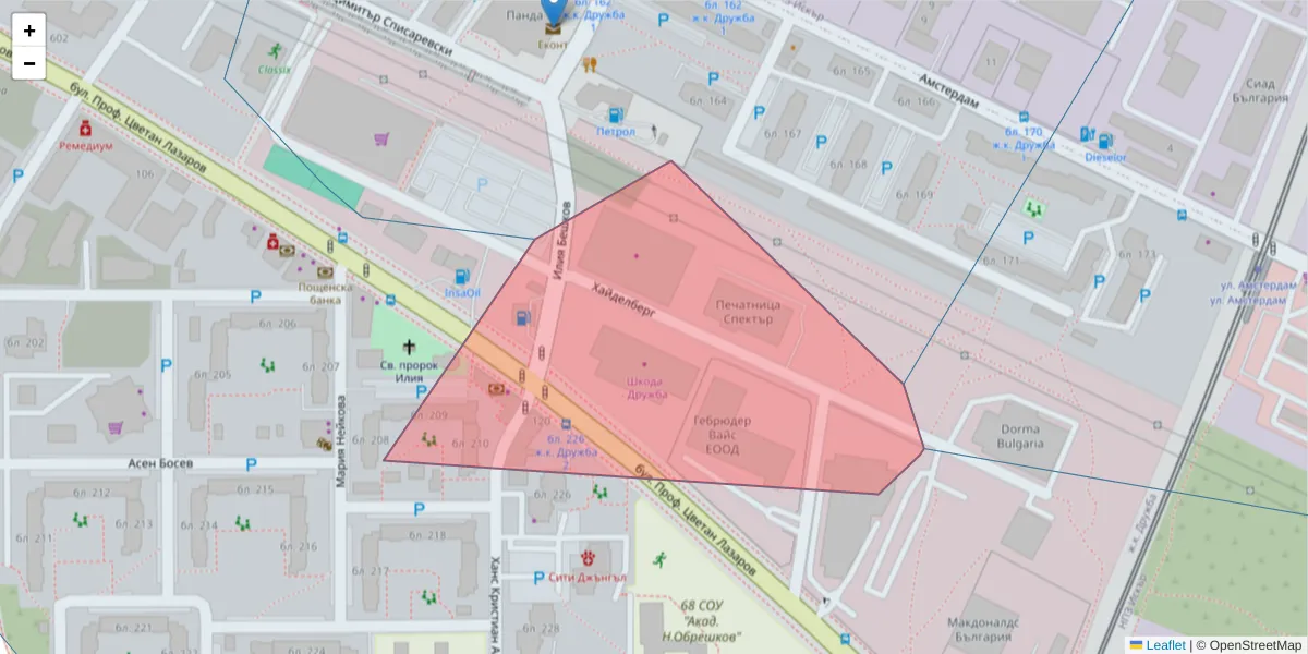 Карта на пощенски код  и съседните пощенски кодове в България