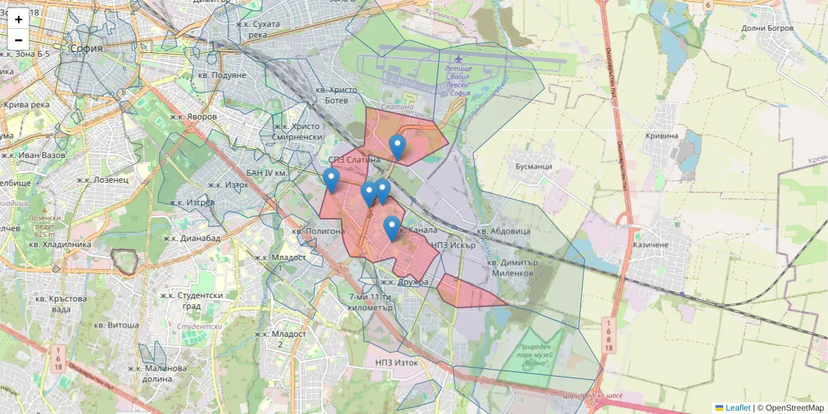 Карта на пощенски код  и съседните пощенски кодове в България