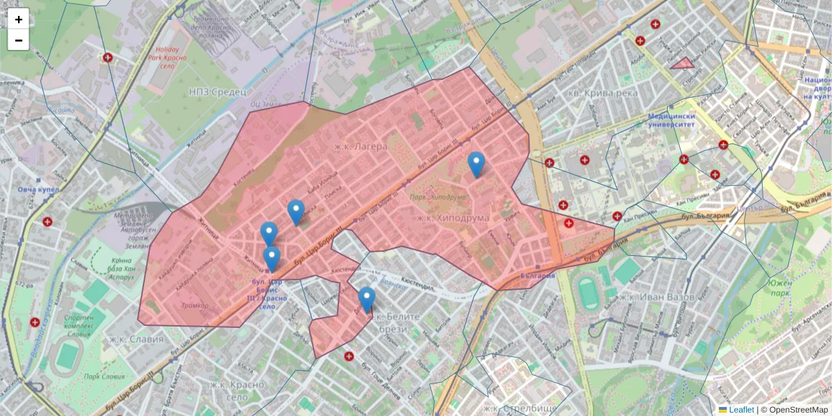 Карта на пощенски код  и съседните пощенски кодове в България