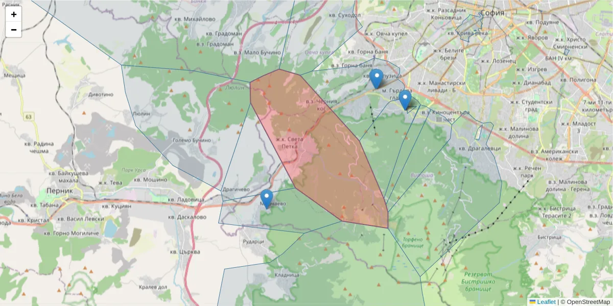 Карта на пощенски код  и съседните пощенски кодове в България