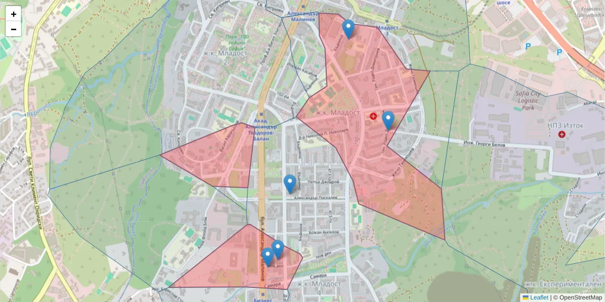 Карта на пощенски код  и съседните пощенски кодове в България