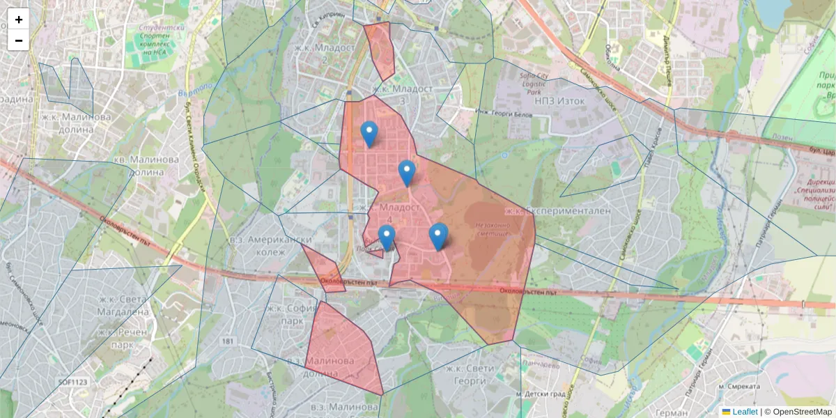 Карта на пощенски код  и съседните пощенски кодове в България